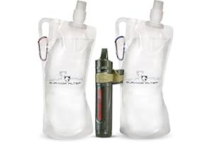 Survivor Filter Squeeze Kit - Collapsible Bottle & Filter Straw - Viral, Parasite, Bacterial Filter