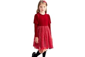 GRACE KARIN Fille Tulle Robe A-Line Manches Longues Velvet Dresse Festive Party Dresse