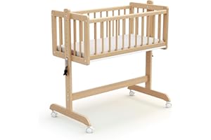 AT4 - Berceau Cododo Essentiel Hêtre Verni | Berceau 5 en 1 |Bois Massif | Lit bébé avec Matelas | Réglable en Hauteur | 80x40cm | Transfomable et évolutif | Bureau Junior, Coffre à Jouets et Banc