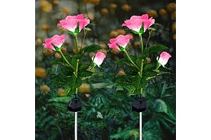 ZVO Luces Solares de Flores de Rosas, 2 Piezas 6 LED Luces Solares Exterior Jardín, IP65 Lampara de Jardín de Rosas Al Aire Libre, Iluminación Decorativa para Jardín, Patio, Entrada, Caminos(Rosa)