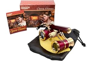 HQRP New Generation Opera Glasses Binocular 3 x 25 w/Crystal Clear Optic (CCO) & Built-in Extendable Handle/Burgundy with Gold Trim