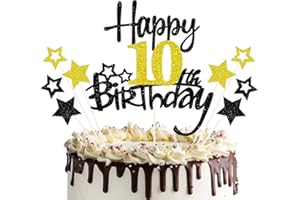 PALASASA 10 Geburtstag Tortendeko Happy 10 Birthday Cake Topper 10. Tortendeko 10th Kuchen Topper Glitzer Kuchendeko 10 Jahre Cupcake Toppers für 10 Geburtstag Party Dekoration