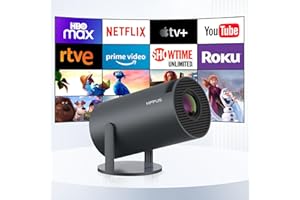HIPPUS Mini proyector Portátil con Android 11, 270 ° rotativo proyector 1080P Soporte con WiFi 6 y Bluetooth 5.2, Mini Proyector Portátil Corrección Vertical automática,Negro