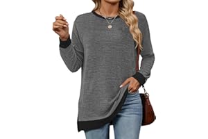 Cuptacc Sweter damski, okrągły dekolt, luźny sweter, elegancki, dopasowany kolor, długi rękaw