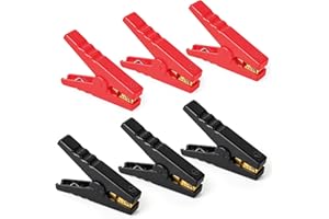 Nadisean 6Pcs 100A Jump Lead Clamps, Heavy Duty Pure Copper Crocodile Clamps, Insulative Car Battery Alligator Clips, Car Booster Cable Crocodile Clips Battery Clamps for Car Auto (96mm, Red + Black)