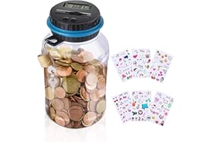 Aokyom 1.8L Tirelire Electronique Originale Numérique EUR Compteur Enfant avec Serrure et Autocollants Mignons Adulte avec LCD,Le Noël et Anniversaire