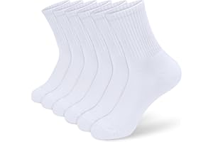 KOOOGEAR 6 Pairs Boys Girls Socks Kids Cushioned Sports Socks Black White Cotton Breathable School Athletic Crew Socks 6-12 Years