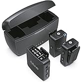 FIFINE Wireless Collar Microphone for iPhone/Android/Tablet, Noise Canceling Collar Wireless Microphone System for Video Recording, V