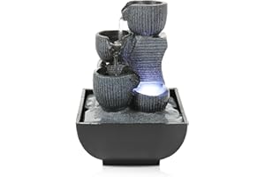 Dyna-Living Tabletop Water Fountain,Environmental Resin Meditation Fountain,LED Light Desktop Fountain,Indoor Waterfall Feature for Home Office Decor Relaxation 3Pin UK Plug Included 5''*5''*7.5''