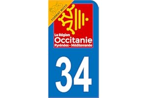 HADEXIA Autocollant Stickers Plaque immatriculation Scooter Moto département 34 Hérault Logo Région Occitanie