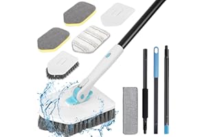 Vautvis Brosse Nettoyage Salle de Bain, Brosse de Nettoyage 4 en 1 avec Long Manche, Balai Brosse, Brosse à Récurer de Douche pour Salle De Bain, Brosse de Nettoyage de Baignoire, Carrelage, Sol, Mur