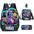 3Pcs Anime Game Rainbow Backpack Set with Keychain,16in 3D Printed Friend Cartoon Lunch Bag High Capacity Schoolbag Boy And Girl Schoolbag.