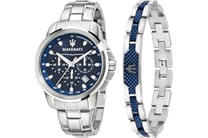 Maserati Successo Montre Homme, Chronographe, et Bracelet en Acier, PVD Bleu- R8851121016