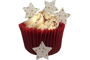 TOP THAT Lot de 50 décorations de gâteaux en papier comestible prédécoupées Motif mini étoiles dorées Idéales pour les cupcakes de Noël ou les décorations de table