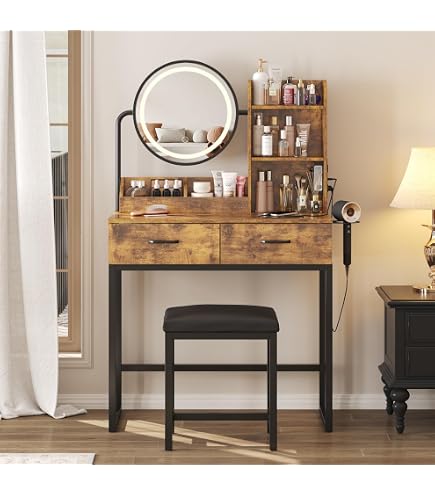 With Drawers Metal Makeup Vanity Semiocthome Makeup Vanity Desk With Mirror  And Lights, W Make Up