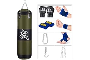 ‎SFEEXUN Sfeexun Boxsack Set Erwachsene, Heavy Duty Sandsack Boxen Hängend Box Sack Punching Bag mit Handschuhen, Kette, Deckenhaken, Boxsack Hängend für Muay Thai Taekwondo MMA UFC (Nicht gefüllt)