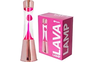 Fisura. - Lampe à Lave Rose Avec Base Chrome, Liquide Transparent. Lampe d'Ambiance Originale. Ampoule de Rechange Incluse. 11 cm x 11cm x 39,5 cm