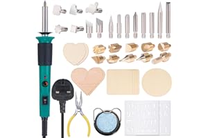 YIHUA 930-IV Wood Burning Kit Pyrography Pen Tool Kit with Heat Adjustable Wood Burning Pen, 25 Pyrography Tips, 10 Wood Pieces, 2 Wood Burner Stencils, Pyrography Wood Burning Tool Set (UK Plug)