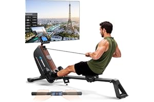 MERACH Máquina de Remo para Casa, Silenciosa, con Rieles Mejorados de 130 cm para Mayor Libertad de Movimiento, con App Exclusiva