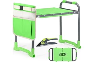 HORTEM Garden Kneeler Seat with Handles, Upgraded Widened 28cm Kneeling Pad, Heavy Duty Garden Stool with Extra Pruner, Pouch, Garden Kneeler Seat Holds 160kg, Garden Gifts for Senior Citizens Men & Women