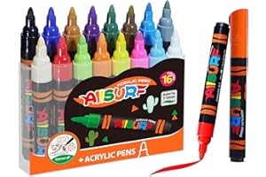 Marqueurs YPLUS - Ensemble de Feutres Acryliques, Marqueur de Peinture Acrylique pour Coloriage, Feutre de Dessin, Marker Acrylique – 16 Couleurs