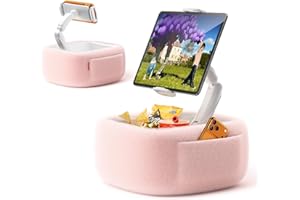 LULULOOK Tablet Pillow Stand, 360°Adjustable kindle Pillow Stand with Snack Bowl,Arm stand for 4.7-14.8" Kindle,ipad,phone,Tablet, Pink