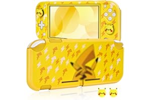 DLseego Case for Switch Lite,Lovely Yellow Lightning Alien Back Print Hard Protective Case PC Game Grip Cover with 2PCS Switch Thumb Grip Caps,White+Yellow