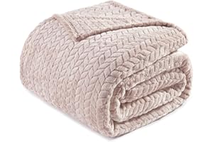 Exclusivo Mezcla Coperta Plaid Pile di Flanella per Divano, 220x240 CM Coperta Letto Matrimoniale con Modello a Foglie, Morbida e Calda, Cammello