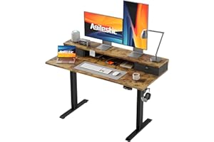 Agilestic Höhenverstellbarer Schreibtisch mit 2 Schubladen, 120 x 60 cm Stabiler Schreibtisch Höhenverstellbar Elektrisch, Ergonomischer Steh-Sitz Tisch Computertisch, Braun