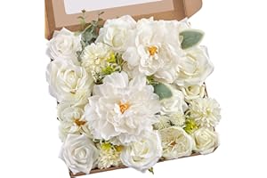 Serwalin Fleurs artificielles réalistes en mousse de soie pour mariage, pivoines blanches, centres de table, corsage, boutonnière, décoration d'intérieur, arrangement de fête, fête prénatale