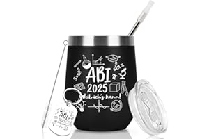Diztoud Prezent z okazji matury 2025, Abi 2025 – Weil mogę, prezent zdany egzamin, prezent na zakończenie szkoły, 350 ml, kubek do wina ze stali nierdzewnej z pokrywką i słomką, breloczek do kluczy