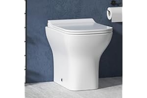 ROYAL BATHROOMS Back to Wall Rimless Toilet Pan Short Projection Gloss White Ceramic Square Shape with Slim Soft Close Seat – Compact Bathroom Fit (Qubix)