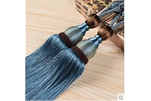 IHCLINK IHC - Fermatenda con Corda e Nappe Realizzato a Mano, Fermaglio per Tende con Frange e Palle - Set da 2 Pezzi Blue