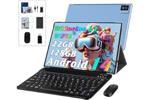 Biegedy Tablet 10 Pollici Tablets Android 14 Octa-Core 2.0 GHz, 22GB RAM+128GB ROM (1TB TF) 5G/2.4G WiFi 6, Widevine L1/GMS/Involucro in metallo/BT5.0/8000mAh/5+8MP, Tablet con Tastiera e Mouse - Blu