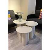 Kuppdesign Linen Mantar Yan Sehpa 3'l&uuml; Set Krem