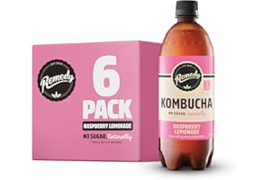 Remedy Kombucha Tea - Raspberry Lemonade - Sparkling Live Cultured Drink - Naturally Sugar Free Soft Drink - Probiotic Drink for Gut Health - 6 x 700ml