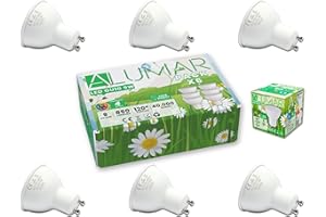 ALUMAR Pack de 6 Bombillas LED GU10 de 9W Luz Blanco Frío 6500K, 850 Lúmenes (equivalente a 80W), Bombillas de bajo consumo, Ángulo de haz de 120°, CRI 80, sin parpadeos, hogar, oficina, tienda, baño.