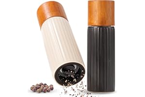 Moritz & Moritz Pepe Zestaw młynków do soli i pieprzu, ceramiczne regulowane młynki z drewnem akacjowym i kamionką, młynki do przypraw z systemem zatrzaskowym, do szlifowania gruboziarnistego, do