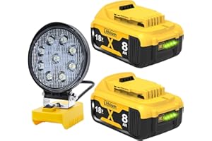 2 Stück 8000mAh DCB182 Ersatzakku für Dewalt 18V Akku, Ersatz für Dewalt Batteries DCB200 DCB184 DCB101 DCB107 DCB112 DCB105 DCB115 DCB203（1× LED-Arbeitsleuchte ）