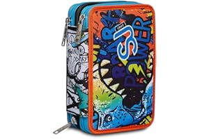 SJ GANG STYLE JAM GANG SJ Gang Astuccio Scuola Elementare 3 Zip, Blu, Cuccioli da SJ, Portapenne Triplo Scomparto Completo di Penne, Matite, Colori, Accessori Zaino, Scuola, Banbino