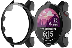 onetuo Hard PC Case with Tempered Glass Screen Protector for Garmin Forerunner 255/255S Smartwatch (255-46mm, Black)