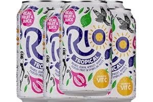 KHUDADAD Rio Soft Drink 330ml Cans – Lightly Sparkling Tropical Fruit Juice Drink with Mango, Guava, Passion Fruit, and Orange (16x Rio Tropical Cans 330ml)
