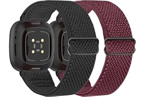 Larbolu 2 Paquet Compatible avec Fitbit Versa 4 Bracelet/Fitbit Versa 3 Bracelet/Fitbit Sense Bracelet Femme Homme, Bracelet Sport en Nylon Élastique pour Versa 4/Versa 3/Sense