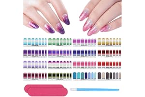 ‎TSLINC Nagelfolie Selbstklebend, 14 Blatt (196pcs) Glitzer Farbverlauf Nagelaufkleber, Nagelsticker Nail Art Aufkleber Maniküre Schöne Mode DIY Dekoration, mit 2 Nagelfeilen und Einem Gummi Nagelhautschieber