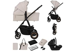 LIONELO AMBER PLUS 3 en 1 Carrito de bebe Multifuncional de 0 a 4 años hasta 22 kg con Capazo XL, Silla de coche hasta 13 kg, Respaldo Ajustable, Ruedas Grandes Todoterreno 360o Capota XXL