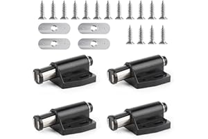 QOCO 4 Pack Magnetic Push to Open Door Catch for Cabinet Magnetic Touch Release Catches Latch Including Fixing Screw Door Heavy Duty Latches Push Type for Room Kitchen Bathroom Cabinet Doors(Black)