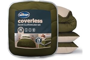 Silentnight Coverless Seersucker Duvet & Pillowcase Set - Soft Stylish 10.5 Tog Two Reversible Colours Bed Quilt - All Year Round Comfort No Cover Needed, Machine Washable, Olive & Natural, King