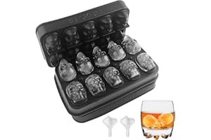 Dyaucwpo 2 Pezzi Stampi Silicone Teschio, Cranio Cubetti di Ghiaccio con Coperchio, Stampo per Ghiaccio Skull con Imbuto, Stampo Cubetti Ghiaccio Teschio Senza BPA, Stampo Ghiaccio per Whisky Cocktail