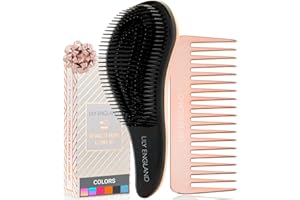 Lily England szczotka do rozczesywania włosów bez szarpania – zestaw do rozczesywania – prezent dla kobiet – szczotka do masażu – szczotka do rozczesywania włosów z grzebieniem, różowe złoto