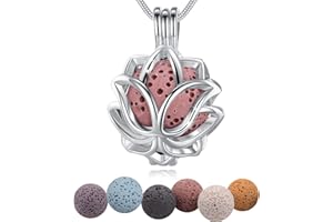 INFUSEU Aromaterapia Olio Essenziale Diffusore Collana Ciondolo Medaglione D'argento 5 PZ Lava Pietre Con 24 "Catena, Regalo per le Donne